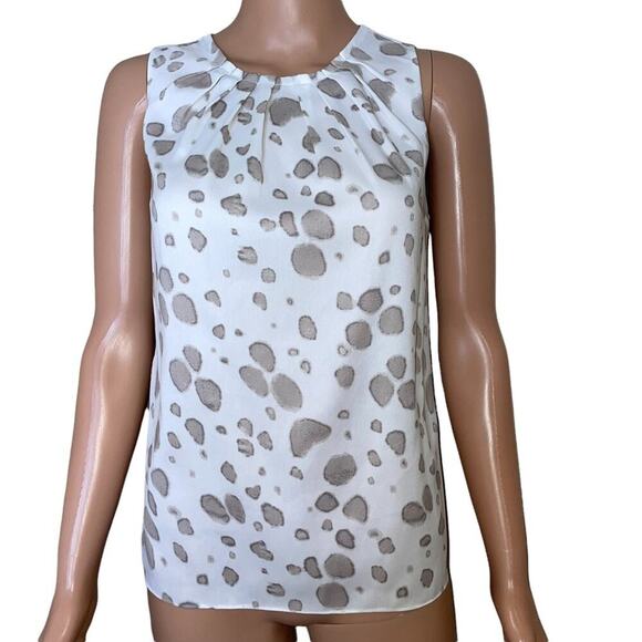 Ann Taylor white with tan spots side zip sleeveless lightweight blouse SZ 2 top - Picture 2 of 9